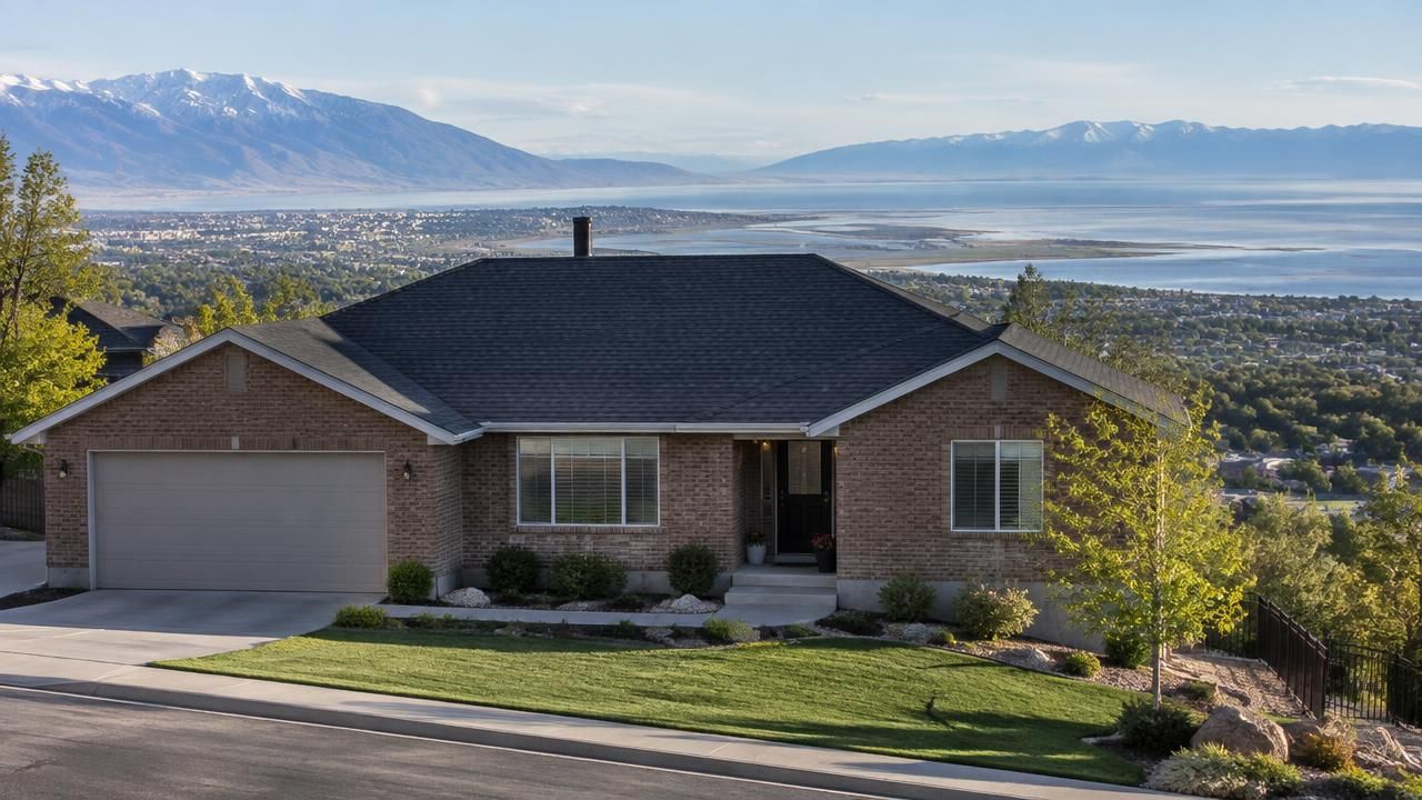 Newly replaced shingle roof on a home in Bountiful, Utah