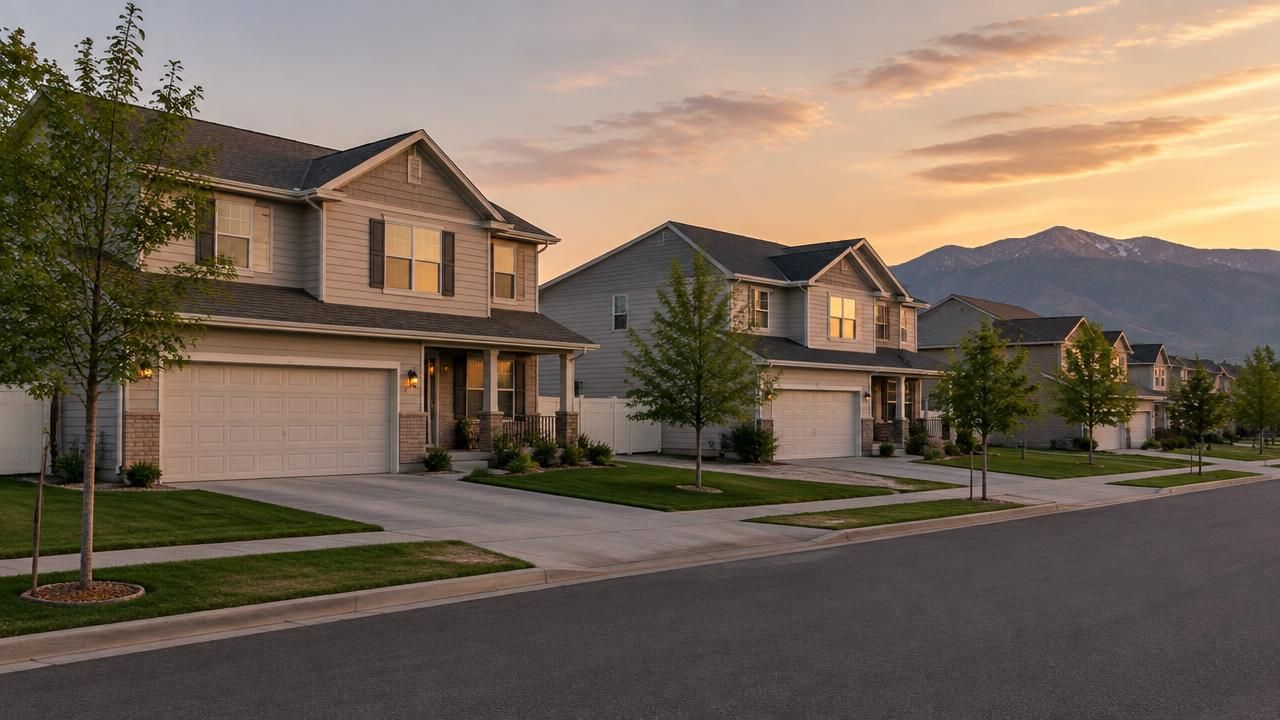 Homes and rooftops in Clinton, Utah