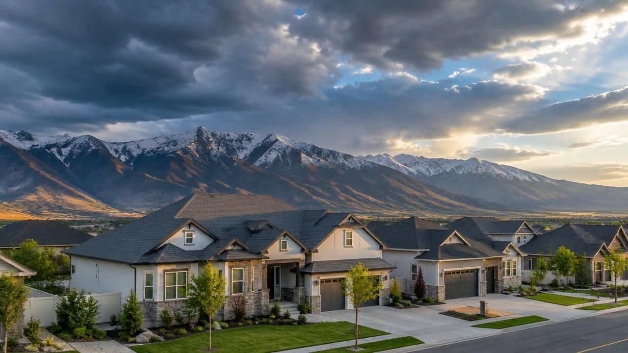 Homes and rooftops in Farmington, Utah
