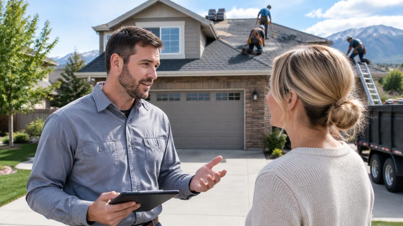 DFNDR roofing crew inspecting a Farmington home