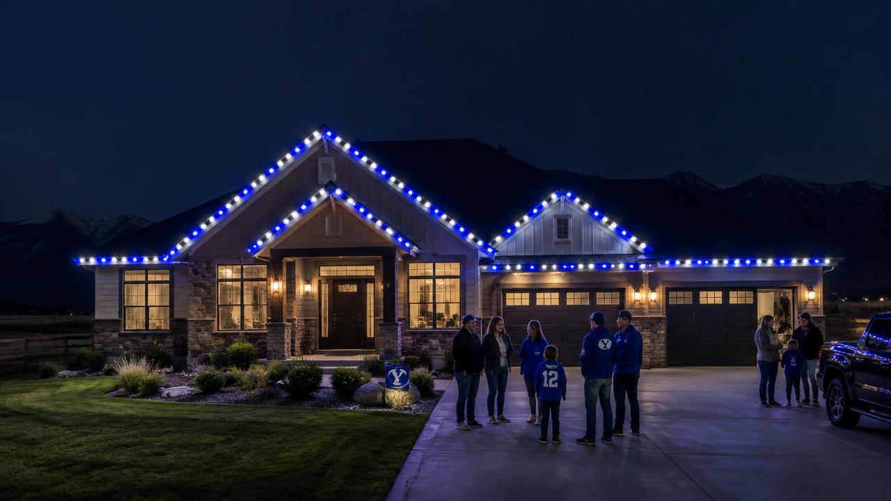 Permanent roofline lights in team colors for game day