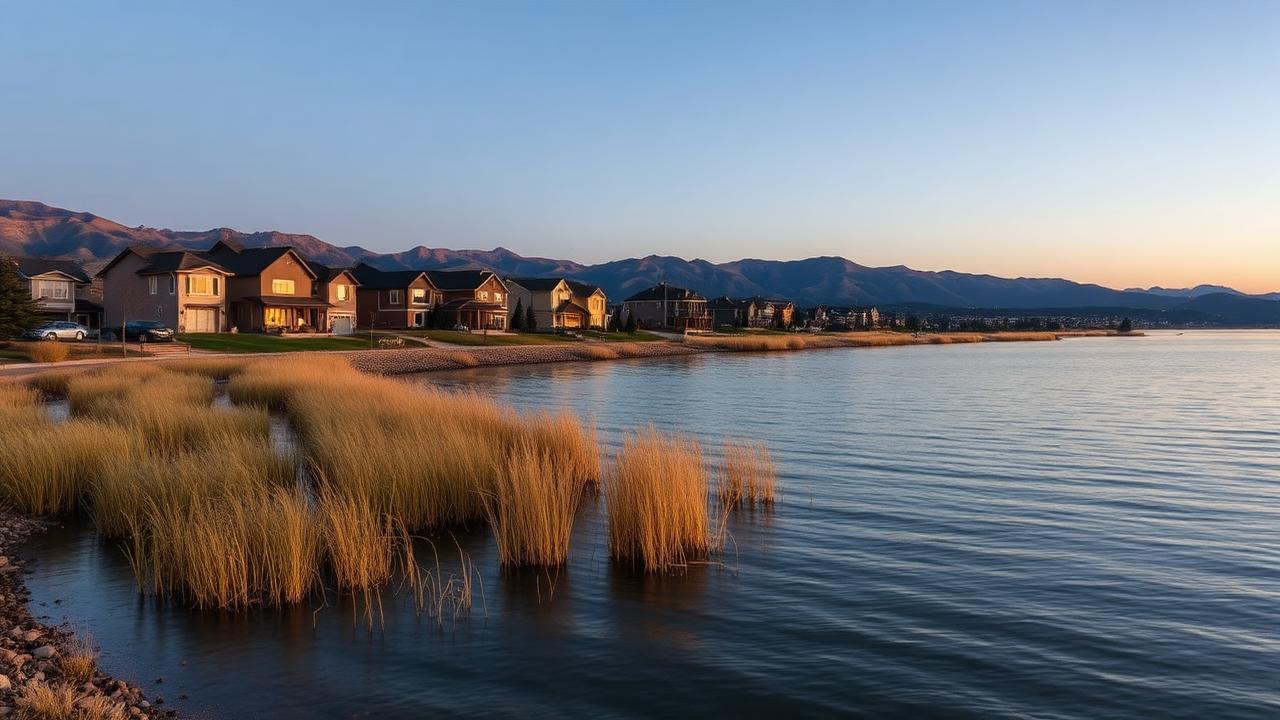 Homes and rooftops in Lake Shore, Utah