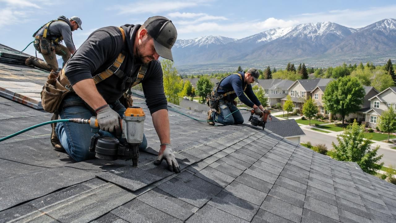 DFNDR roofing crew inspecting a Layton home