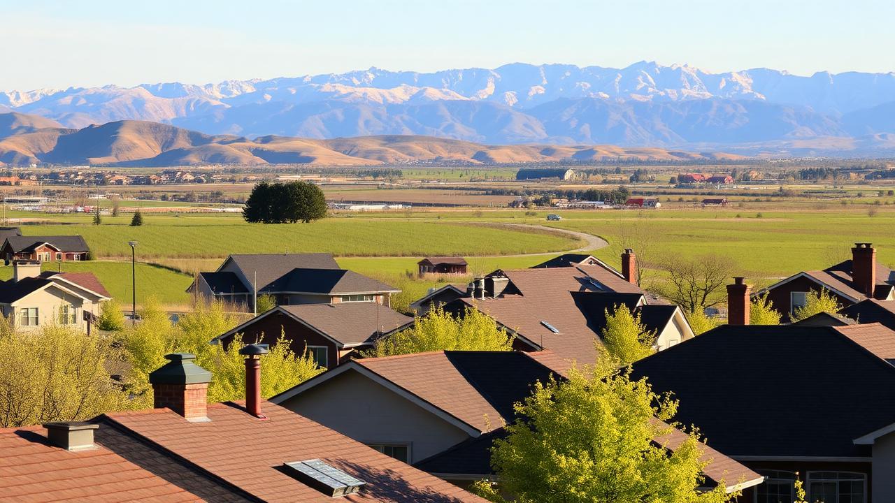 Homes and rooftops in Lindon, Utah