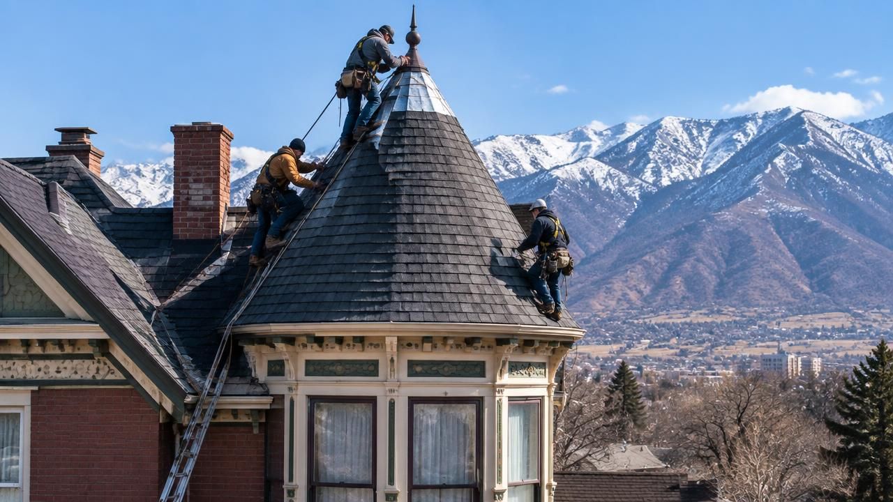 DFNDR roofing crew inspecting a Ogden home
