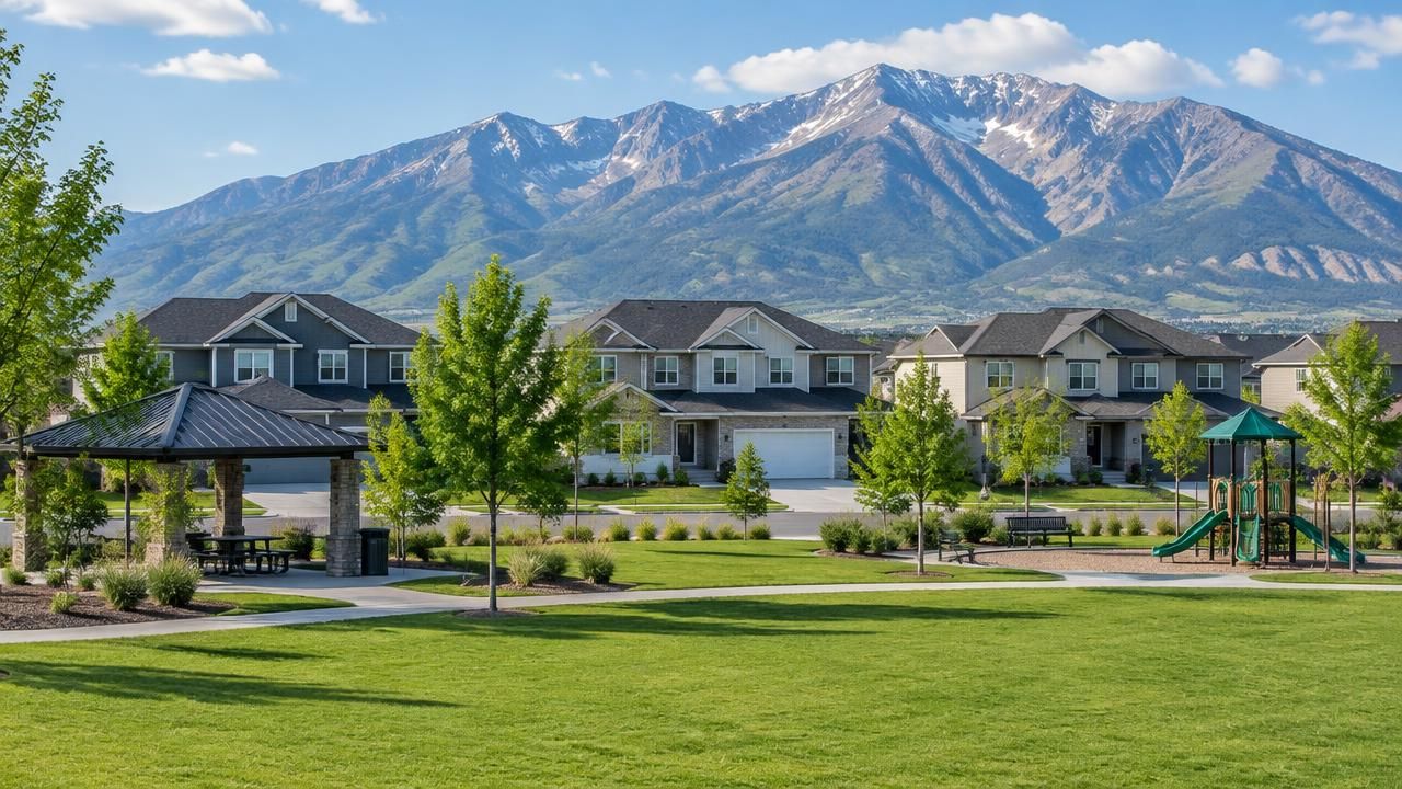 Homes and rooftops in Riverton, Utah