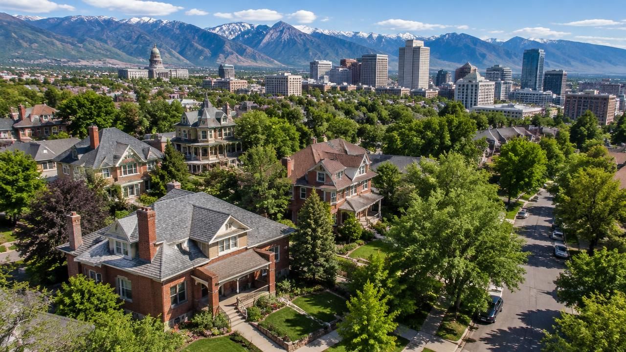 Homes and rooftops in Salt Lake City, Utah