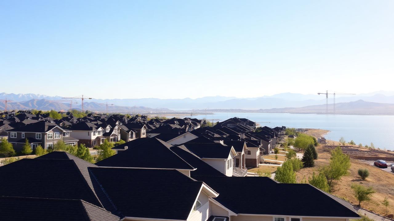 Homes and rooftops in Vineyard, Utah