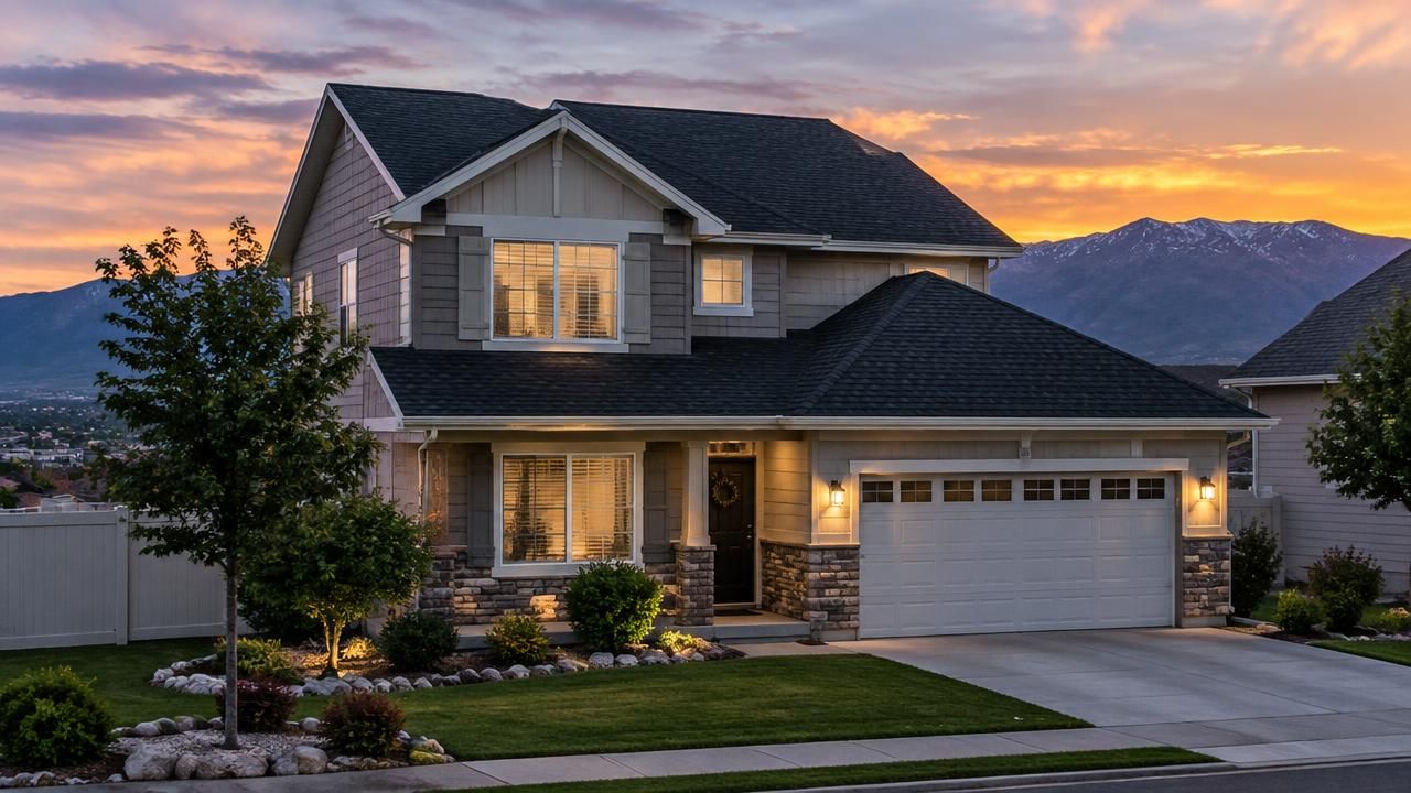 Newly replaced shingle roof on a home in West Jordan, Utah