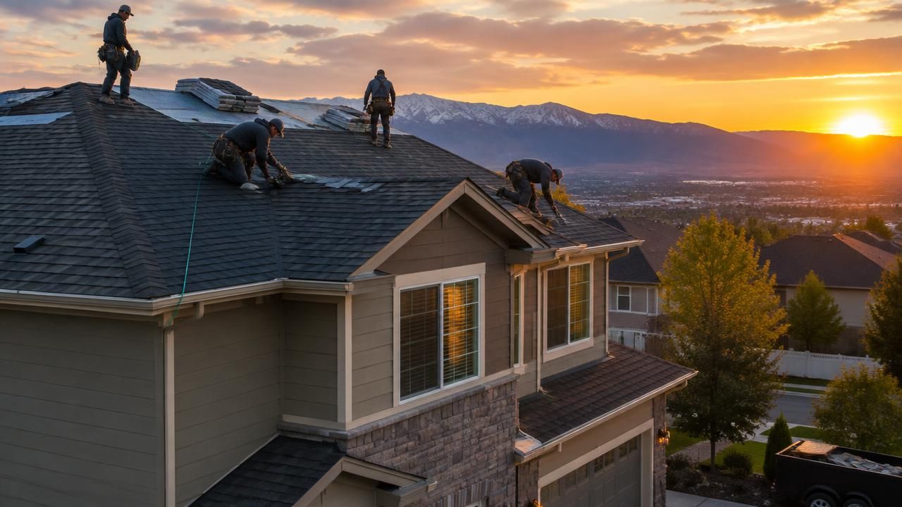 DFNDR roofing crew inspecting a West Jordan home